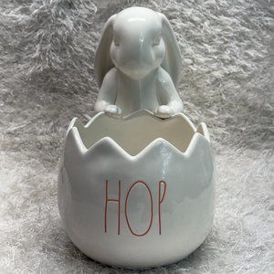Rae Dunn Easter Bunny Ceramic Cracked Egg "HOP" Basket Candy Bowl Figurine 2020
